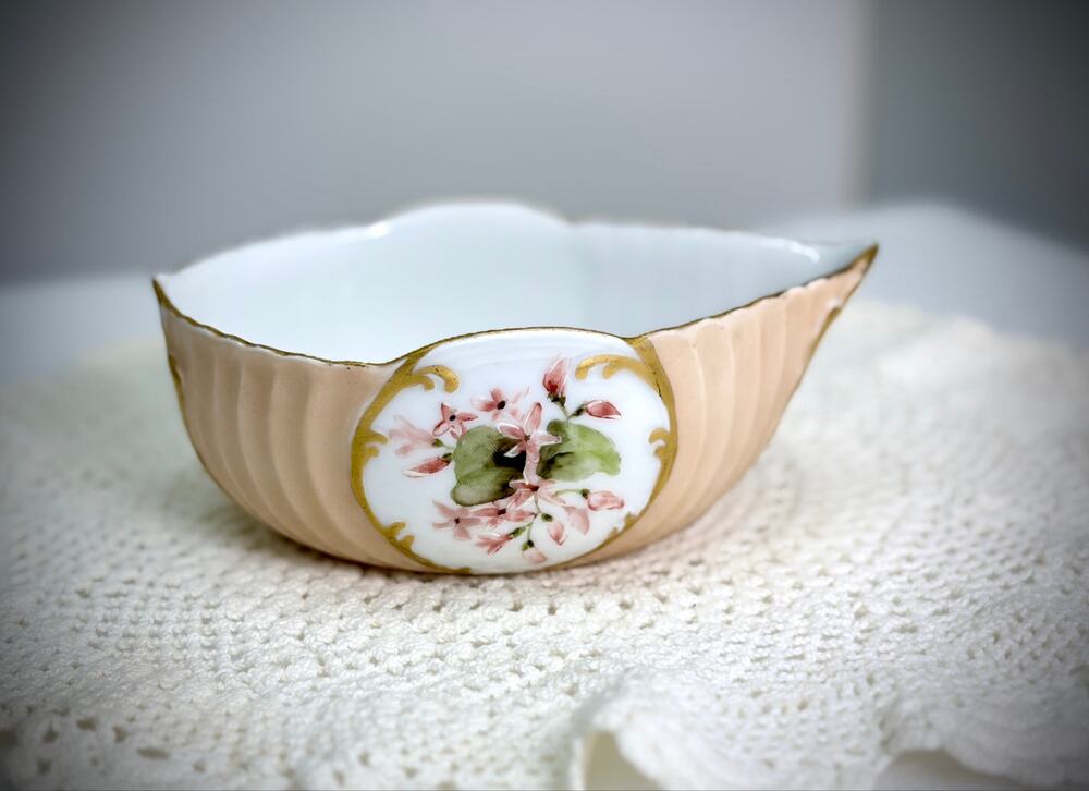 Antique Charles Field Haviland Limoges Hand Painted Floral Sauce Bowl + Gold